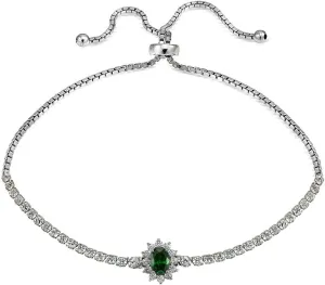 B. BRILLIANT Sterling Silver Simulated Gemstone Sun Flower Tennis Bolo Adjustable Stack Bracelet for Women