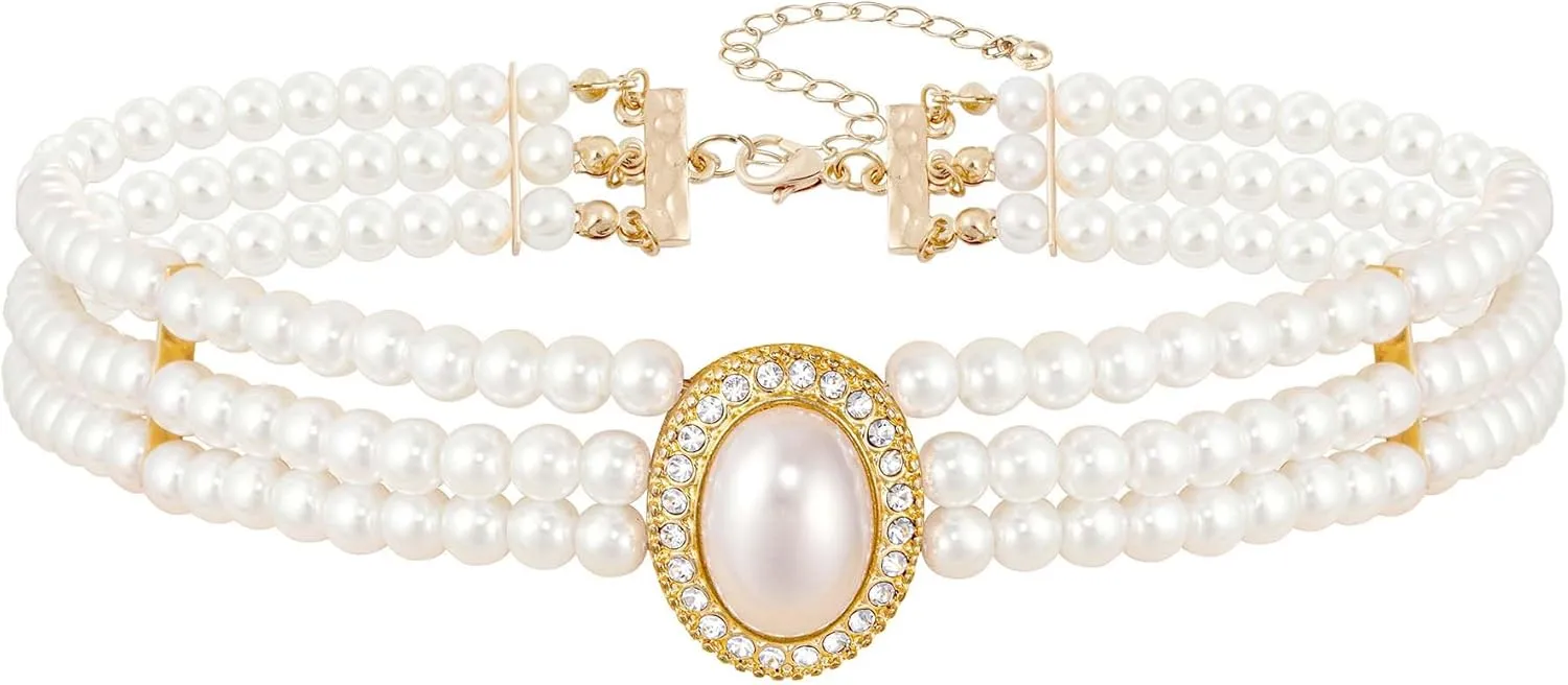 BABEYOND Long Pearl Choker Necklace - Faux Pearl Chain Necklace Pearl Jewelry Set for Women 20s Flapper Accessories