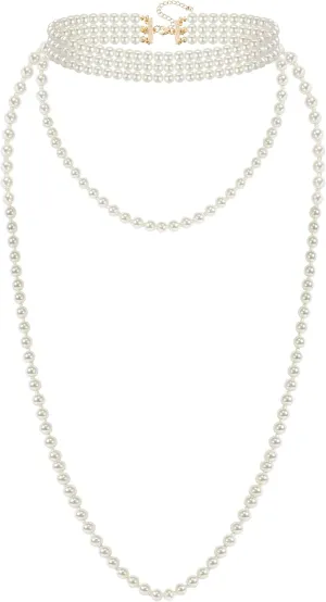 BABEYOND Long Pearl Choker Necklace - Faux Pearl Chain Necklace Pearl Jewelry Set for Women 20s Flapper Accessories