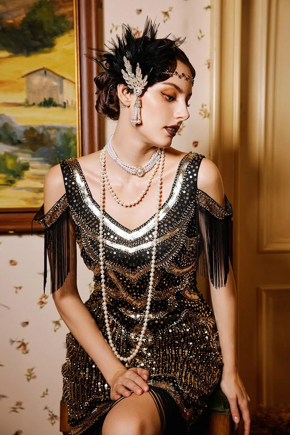 BABEYOND Long Pearl Choker Necklace - Faux Pearl Chain Necklace Pearl Jewelry Set for Women 20s Flapper Accessories