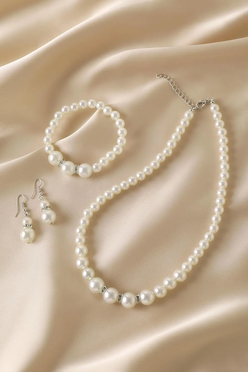 BABEYOND Pearl Necklace Earring Set - Faux Pearl Necklace for Women Costume Jewelry Bracelet Set for Brides