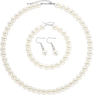 BABEYOND Pearl Necklace Earring Set - Faux Pearl Necklace for Women Costume Jewelry Bracelet Set for Brides