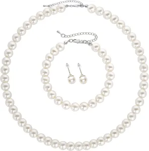 BABEYOND Pearl Necklace Earring Set - Faux Pearl Necklace for Women Costume Jewelry Bracelet Set for Brides