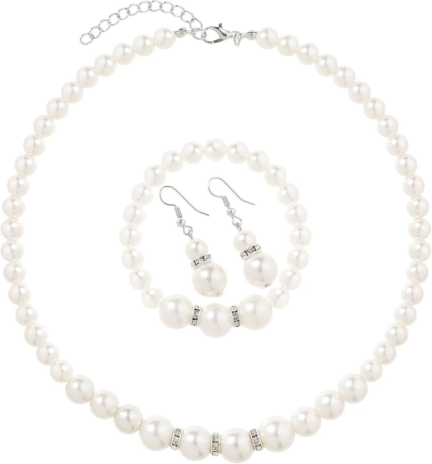 BABEYOND Pearl Necklace Earring Set - Faux Pearl Necklace for Women Costume Jewelry Bracelet Set for Brides