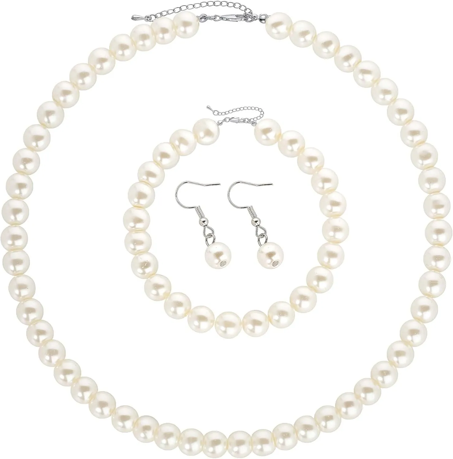 BABEYOND Pearl Necklace Earring Set - Faux Pearl Necklace for Women Costume Jewelry Bracelet Set for Brides
