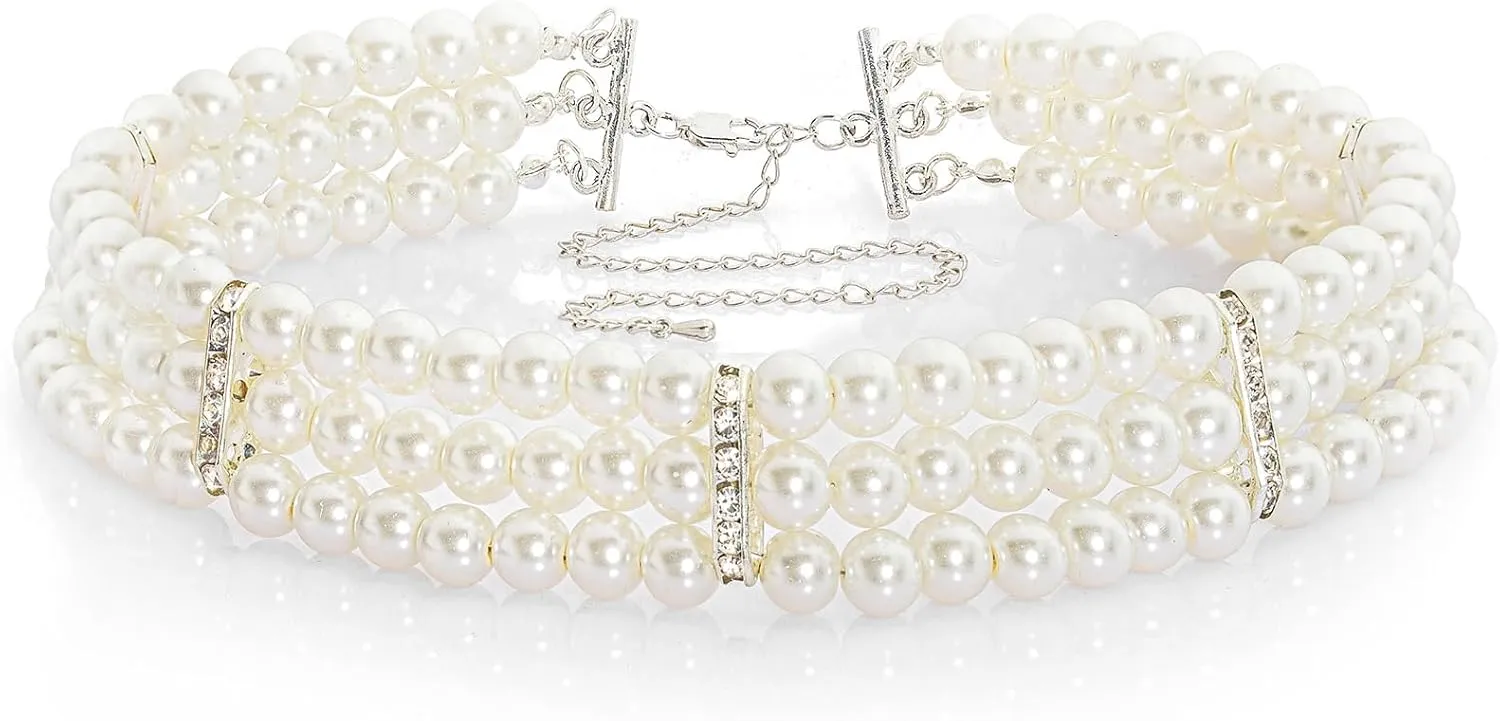 BABEYOND Pearl Necklace Round Imitation Pearl Choker Necklace 20s Flapper Necklace Accessories for Gatsby Themed Party