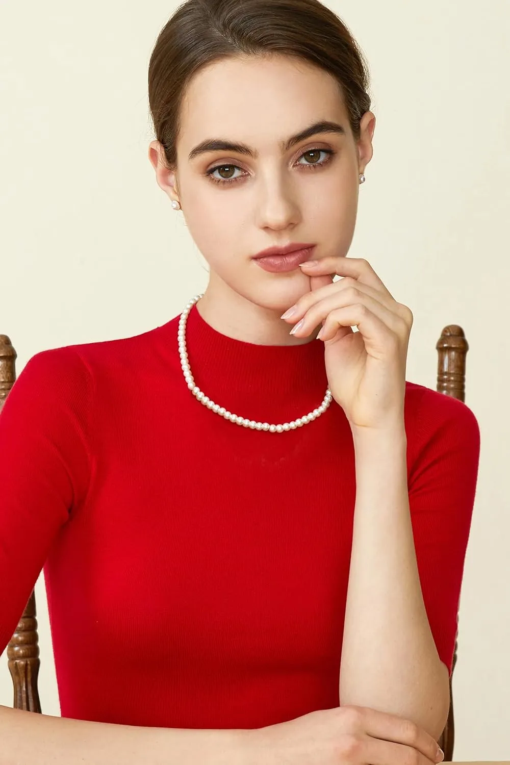 BABEYOND Round Imitation Pearl Necklace Wedding Pearl Necklace for Brides