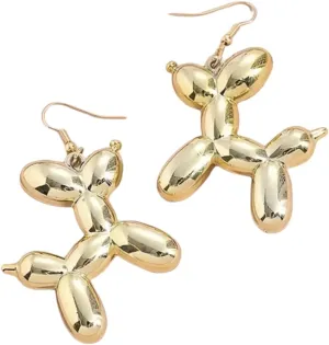 Balloon Dog Drop Earrings, Gold-Tone, Metallic Statement Dangle