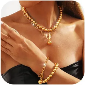 Beaded Jewelry Set Gold Layered Choker Necklaces Bracelet Sets Fashion Necklace Set for Women