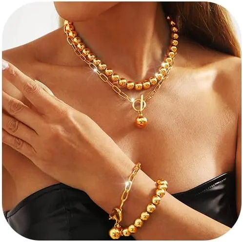Beaded Jewelry Set Gold Layered Choker Necklaces Bracelet Sets Fashion Necklace Set for Women