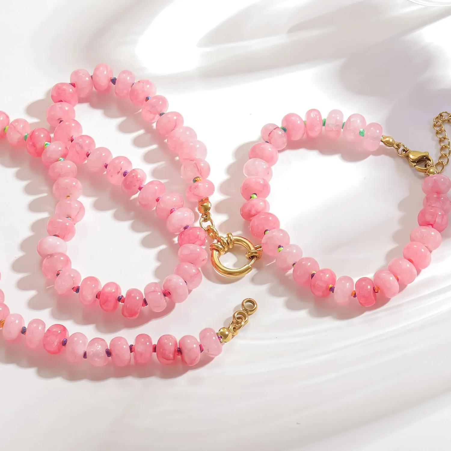 Beaded Necklace for Women, Colorful Boho Bead Choker Necklace Natural Stone Surfer Beach Necklace