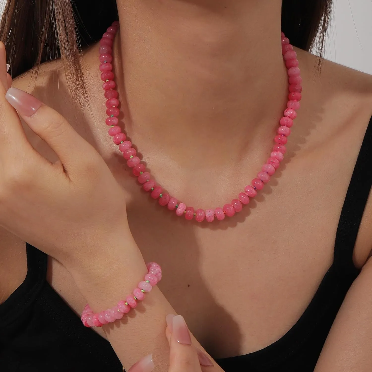 Beaded Necklace for Women, Colorful Boho Bead Choker Necklace Natural Stone Surfer Beach Necklace