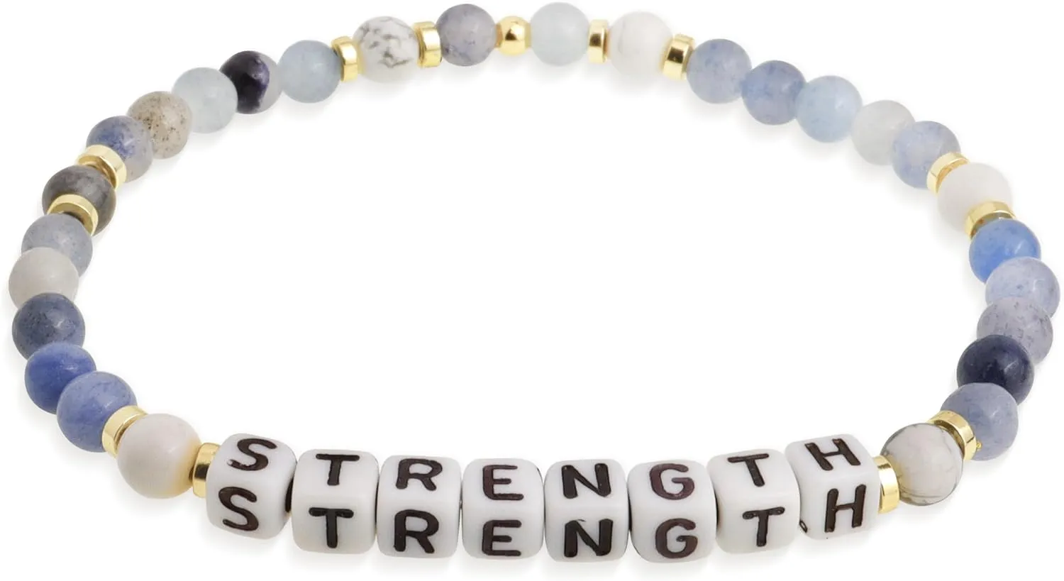 Beaded Stretch Bracelets for Women, Stackable Gold Aquamarine Stone Bead Ball Bracelet