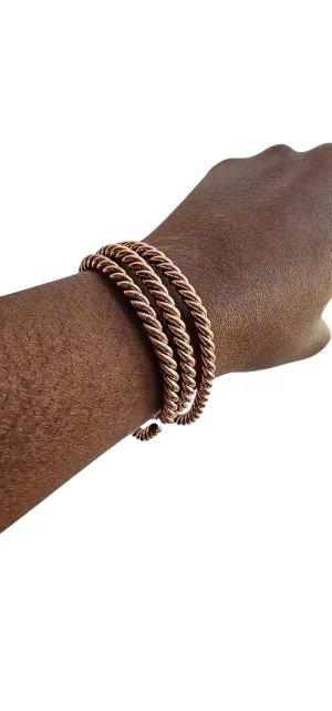 Beaditwearitloveit African Copper & Brass Cuff Bracelets, Twisted Brass Bangles For Women, Copper Stacking Bracelets, Boho Tribal Cultural Jewelry (Round Twisted, Copper)