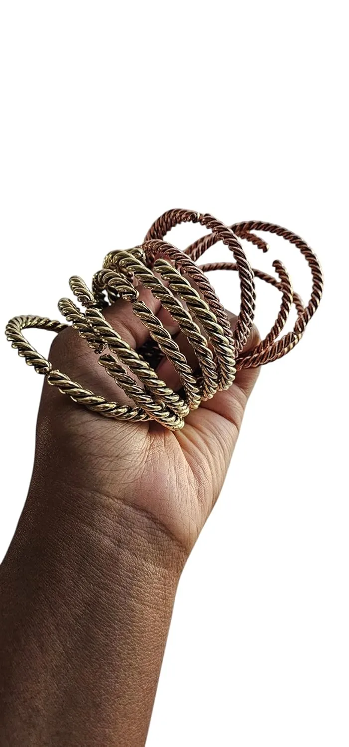 Beaditwearitloveit African Copper & Brass Cuff Bracelets, Twisted Brass Bangles For Women, Copper Stacking Bracelets, Boho Tribal Cultural Jewelry (Round Twisted, Copper)