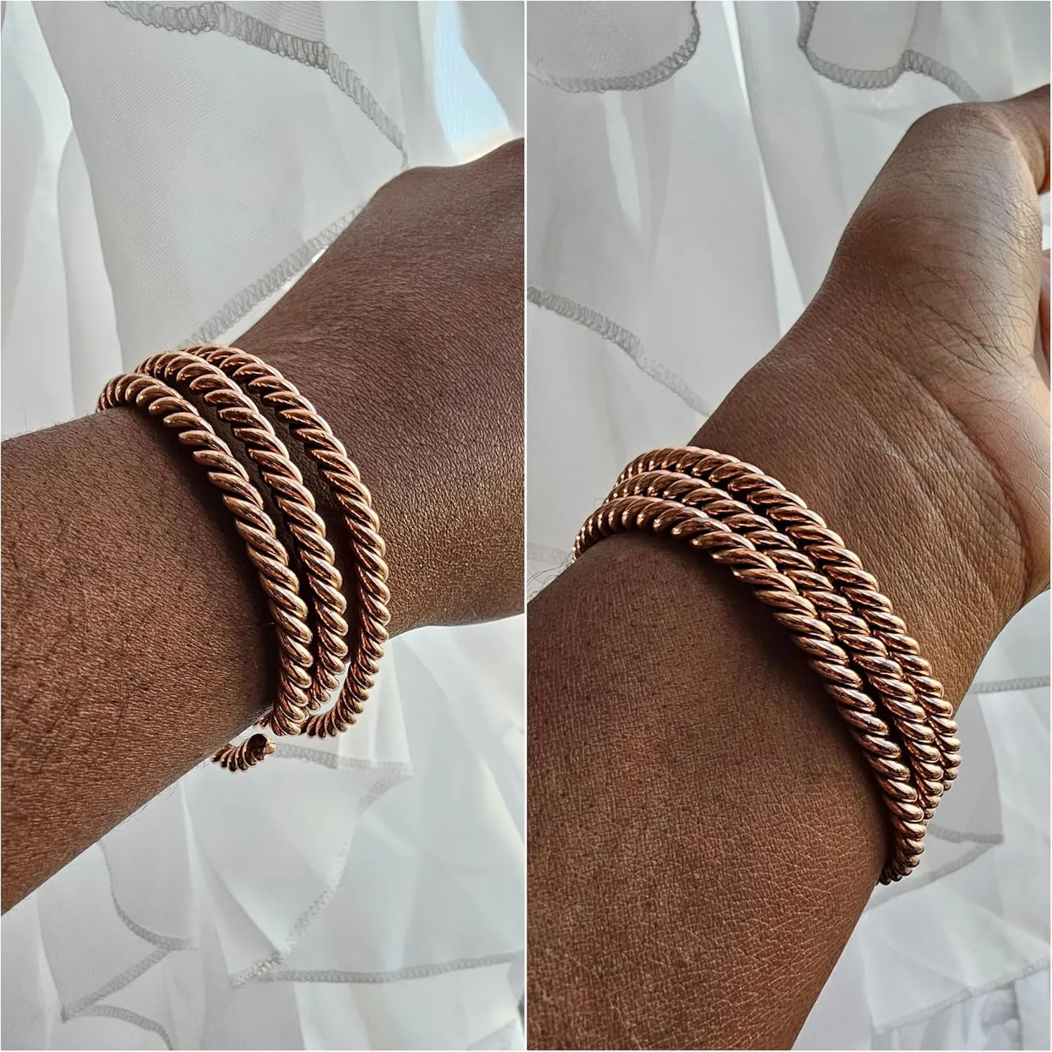 Beaditwearitloveit African Copper & Brass Cuff Bracelets, Twisted Brass Bangles For Women, Copper Stacking Bracelets, Boho Tribal Cultural Jewelry (Round Twisted, Copper)
