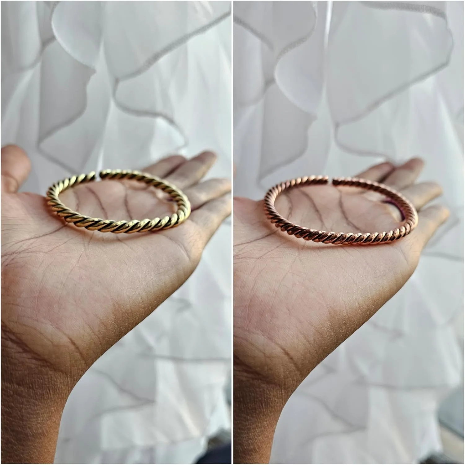 Beaditwearitloveit African Copper & Brass Cuff Bracelets, Twisted Brass Bangles For Women, Copper Stacking Bracelets, Boho Tribal Cultural Jewelry (Round Twisted, Copper)