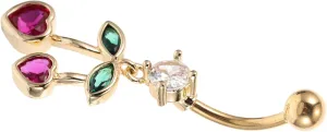 Beaupretty Fashionable Heart Cherry Belly Button Ring Cute Stainless Steel Navel Jewelry for Women Dangle Piercing Accessory with Smooth Finish and Unique Style