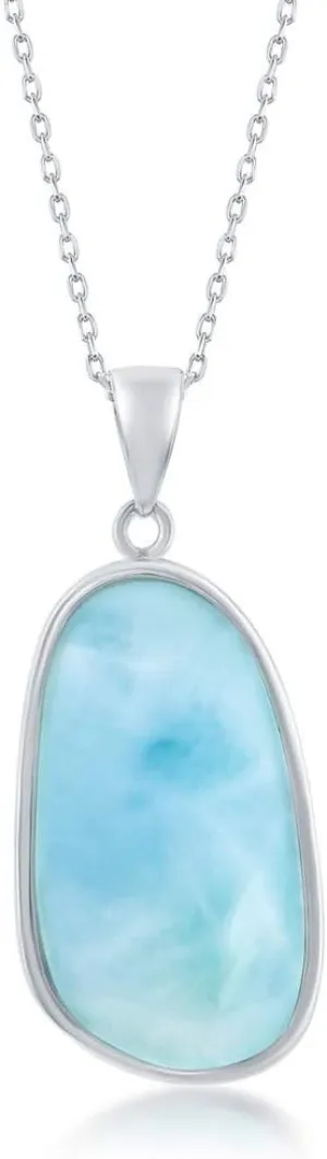 Beaux Bijoux Sterling Silver Blue Larimar Necklace for Women - Natural Larimar Jewelry - Blue Larimar Stones - 18 inch Larimar Irregular Pendant Necklace - Larimar Blue Necklaces for Women