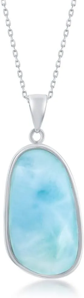 Beaux Bijoux Sterling Silver Blue Larimar Necklace for Women - Natural Larimar Jewelry - Blue Larimar Stones - 18 inch Larimar Irregular Pendant Necklace - Larimar Blue Necklaces for Women