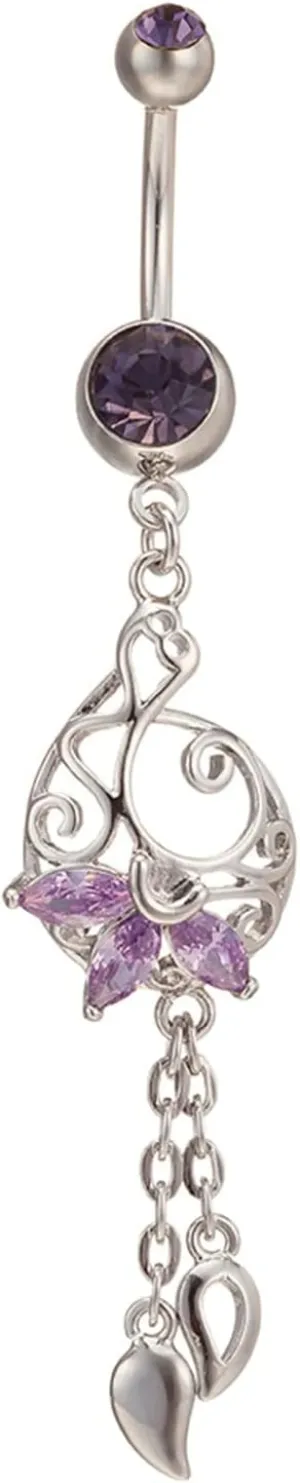Belly Button Piercing Jewelry Silver, Unique Belly Button Ring Surgical Steel Minimal Cubic Zirconia Belly Button Rings Navel