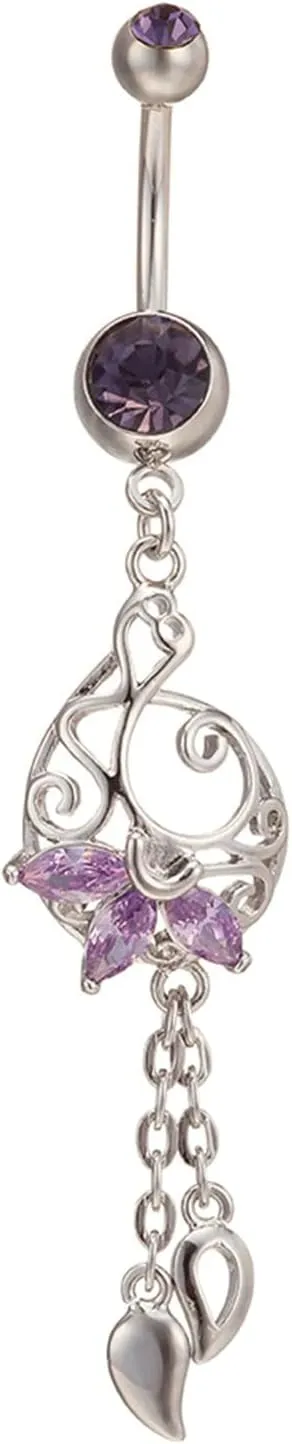 Belly Button Piercing Jewelry Silver, Unique Belly Button Ring Surgical Steel Minimal Cubic Zirconia Belly Button Rings Navel