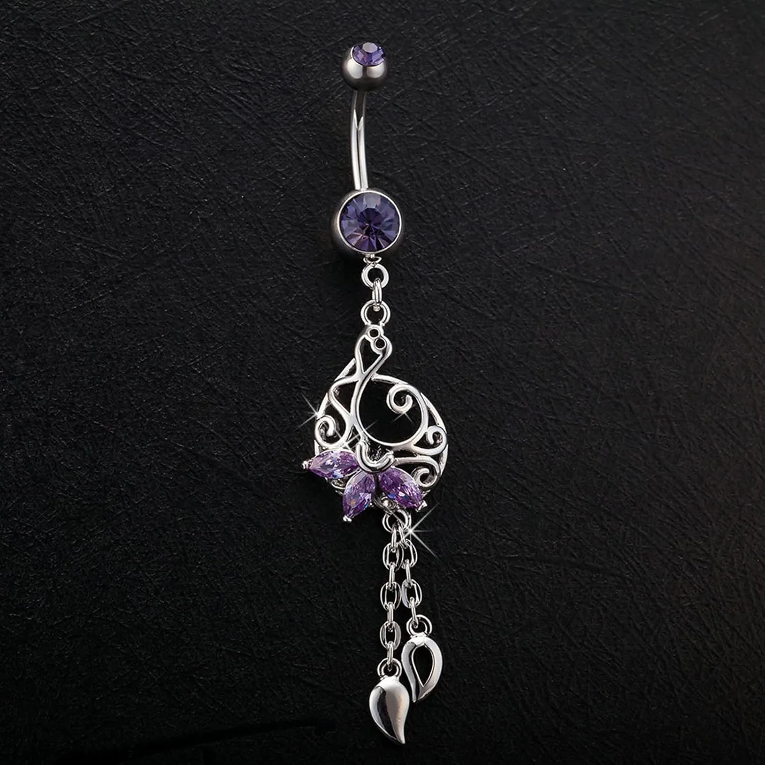Belly Button Piercing Jewelry Silver, Unique Belly Button Ring Surgical Steel Minimal Cubic Zirconia Belly Button Rings Navel