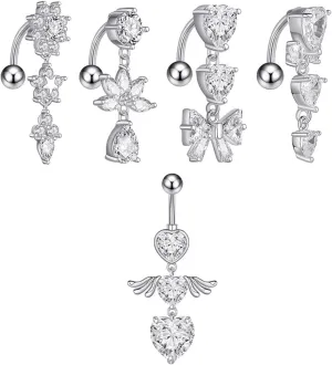 Belly Rings for Women Western, Stainless Steel Belly Button Rings Dangle 14G Navel Piercings Jewelry Inverted Unique Gifts