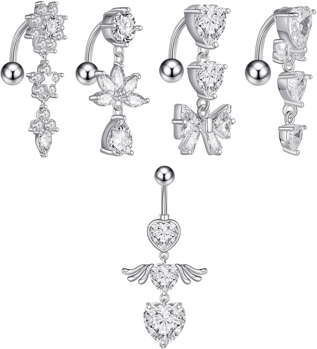 Belly Rings for Women Western, Stainless Steel Belly Button Rings Dangle 14G Navel Piercings Jewelry Inverted Unique Gifts