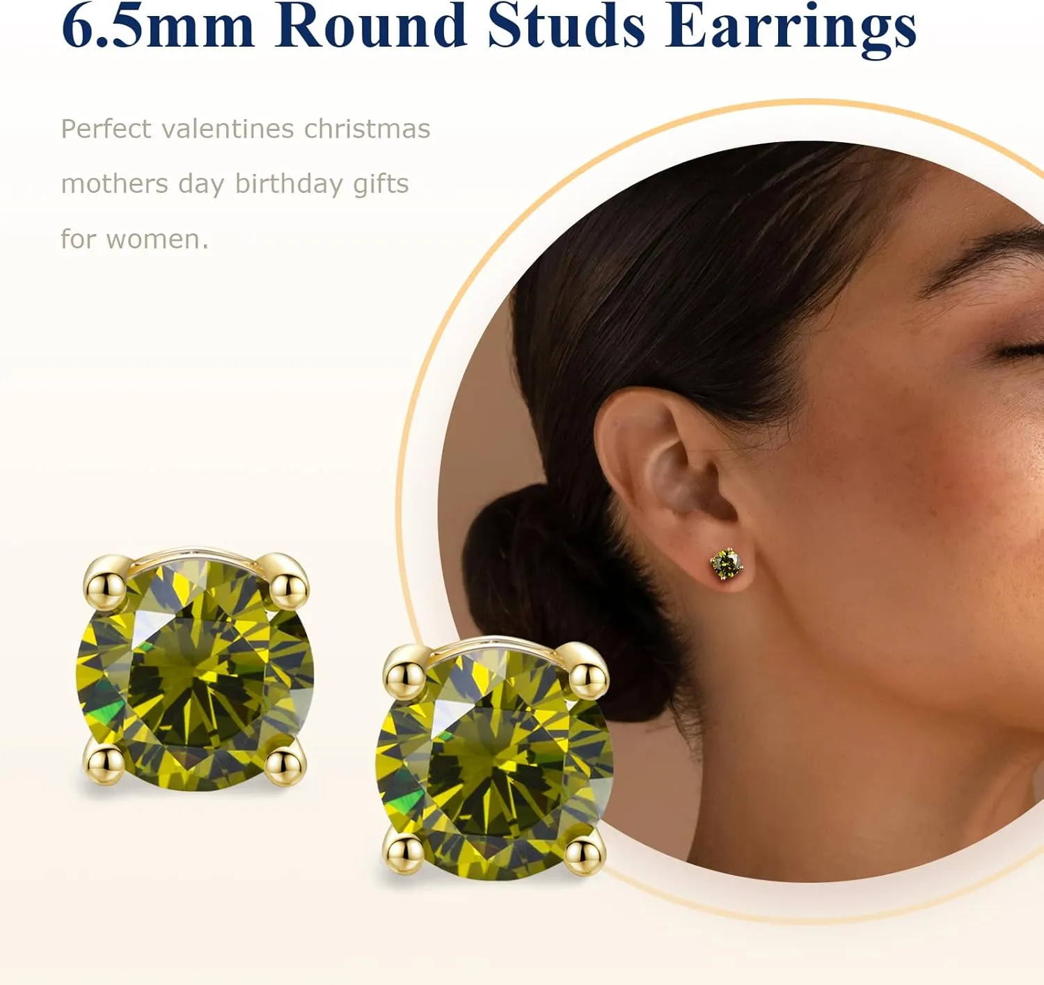 Birthstone Earrings 925 Sterling Silver Hypoallergenic Dainty Small 5mm 6.5mm Round Cut Cubic Zirconia Moissanite Gemstone Fine Earrings. 1 Pair, Send Gift Box