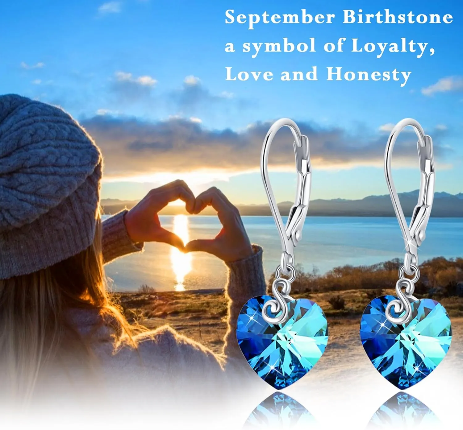 Birthstone Earrings for Women 925 Sterling Silver Heart Austrian Crystal Dangle Drop Earrings Birthstone Leverback Earrings Jewelry Gifts