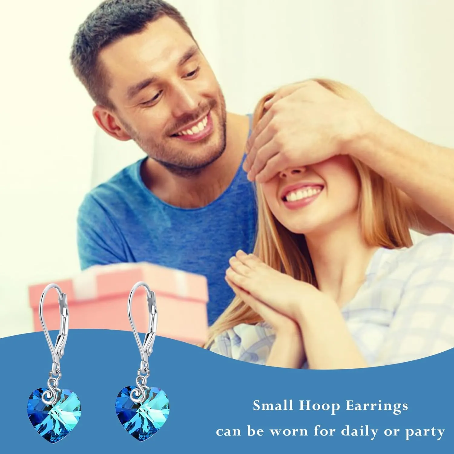 Birthstone Earrings for Women 925 Sterling Silver Heart Austrian Crystal Dangle Drop Earrings Birthstone Leverback Earrings Jewelry Gifts