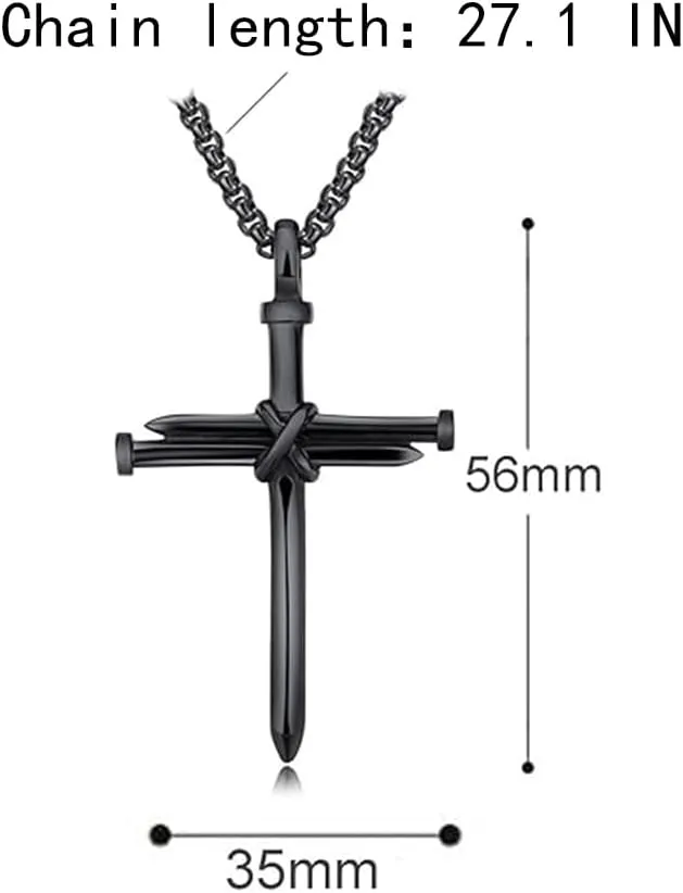 Black Cross Necklace for Men Nail Cross Necklace Exquisite Hand-Polished Crosss Necklaces Jewelry