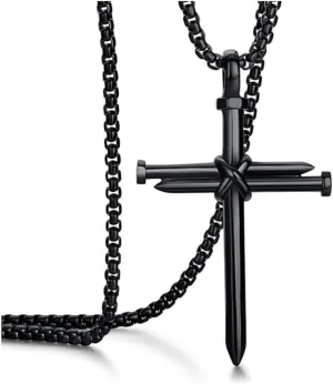 Black Cross Necklace for Men Nail Cross Necklace Exquisite Hand-Polished Crosss Necklaces Jewelry