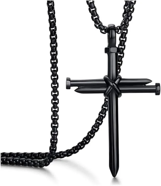Black Cross Necklace for Men Nail Cross Necklace Exquisite Hand-Polished Crosss Necklaces Jewelry