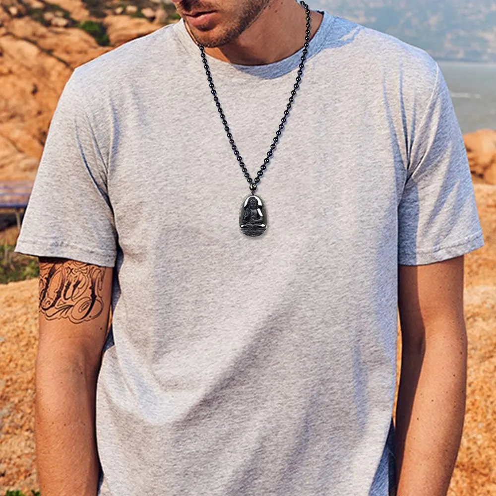 Black Obsidian Necklace Lucky Amulet Protection Pendant with Extended Bead Chain Healing Crystal Stone Talisman Necklaces Jewelry
