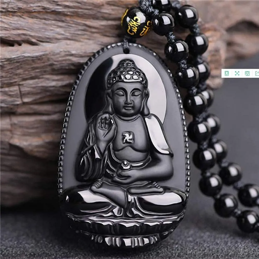 Black Obsidian Necklace Lucky Amulet Protection Pendant with Extended Bead Chain Healing Crystal Stone Talisman Necklaces Jewelry