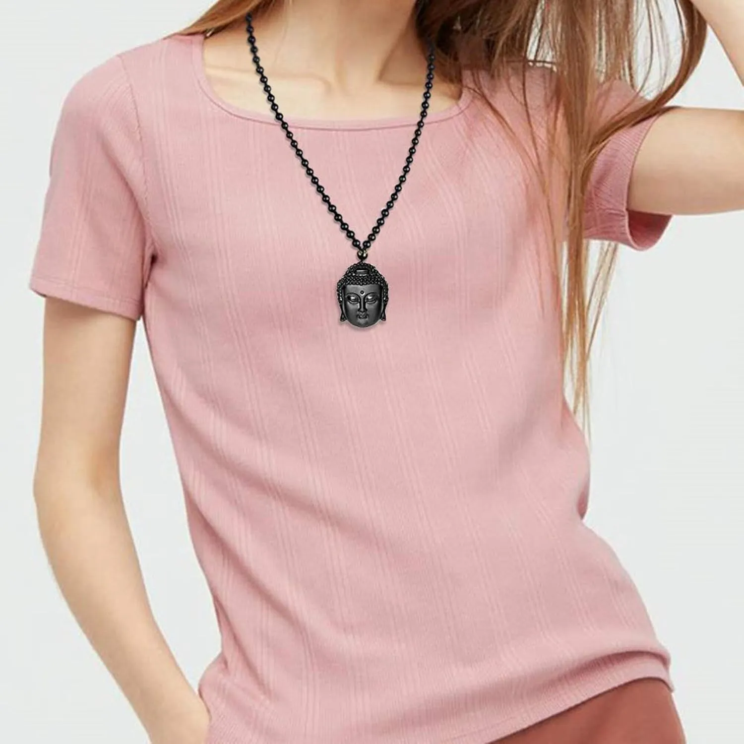 Black Obsidian Necklace Lucky Amulet Protection Pendant with Extended Bead Chain Healing Crystal Stone Talisman Necklaces Jewelry