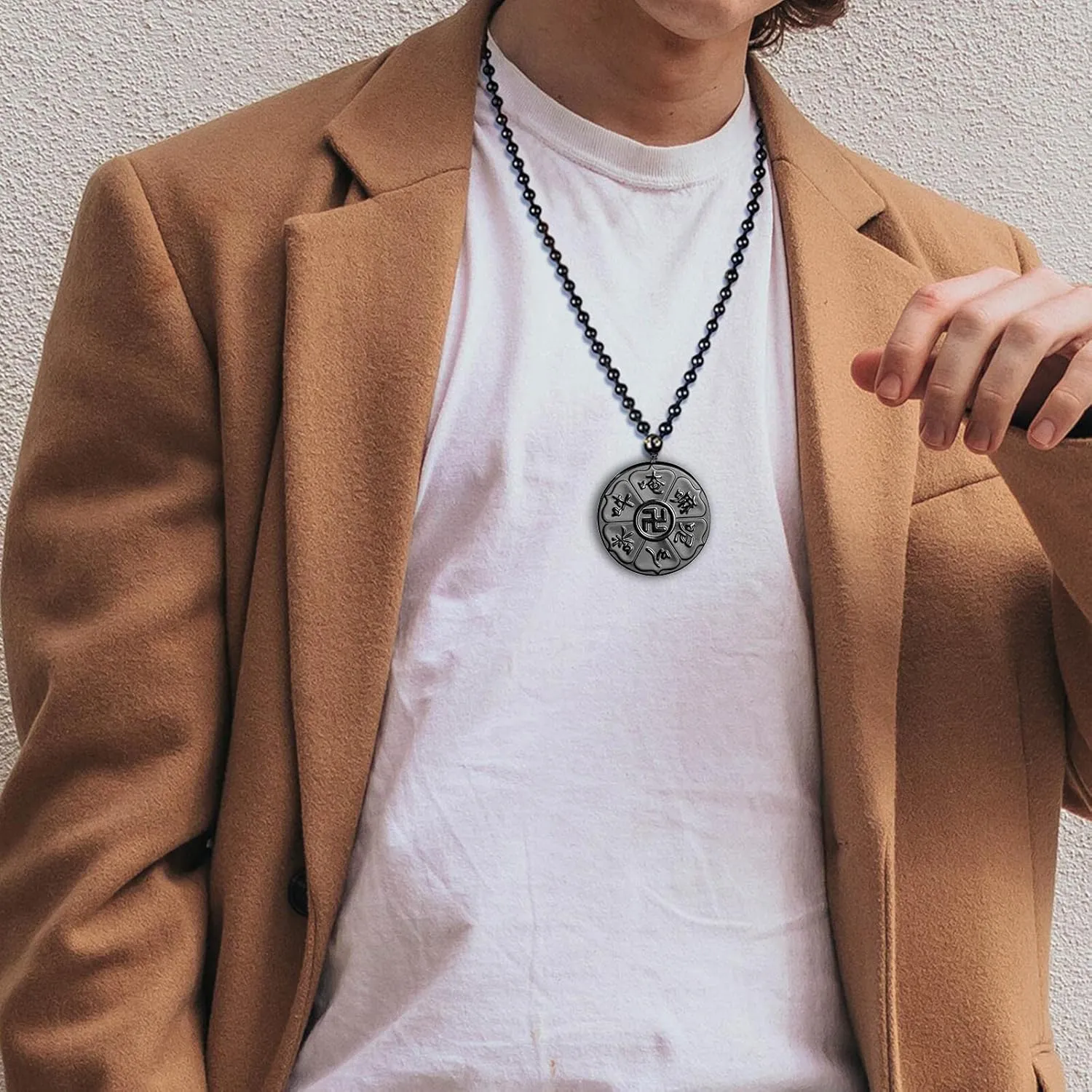 Black Obsidian Necklace Protection Pendant with Extended Bead Chain Healing Crystal Stone Amulet Necklace for Men Women