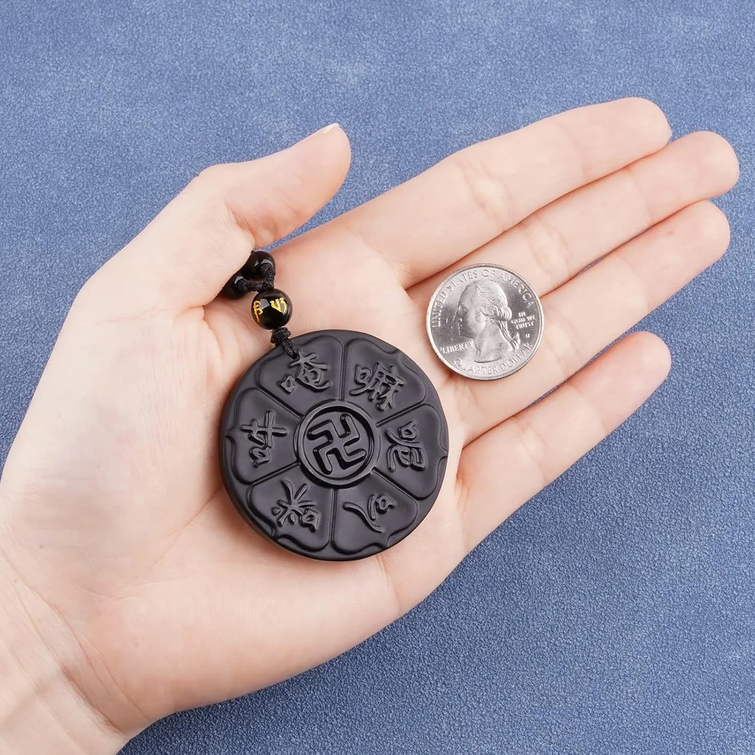 Black Obsidian Necklace Protection Pendant with Extended Bead Chain Healing Crystal Stone Amulet Necklace for Men Women