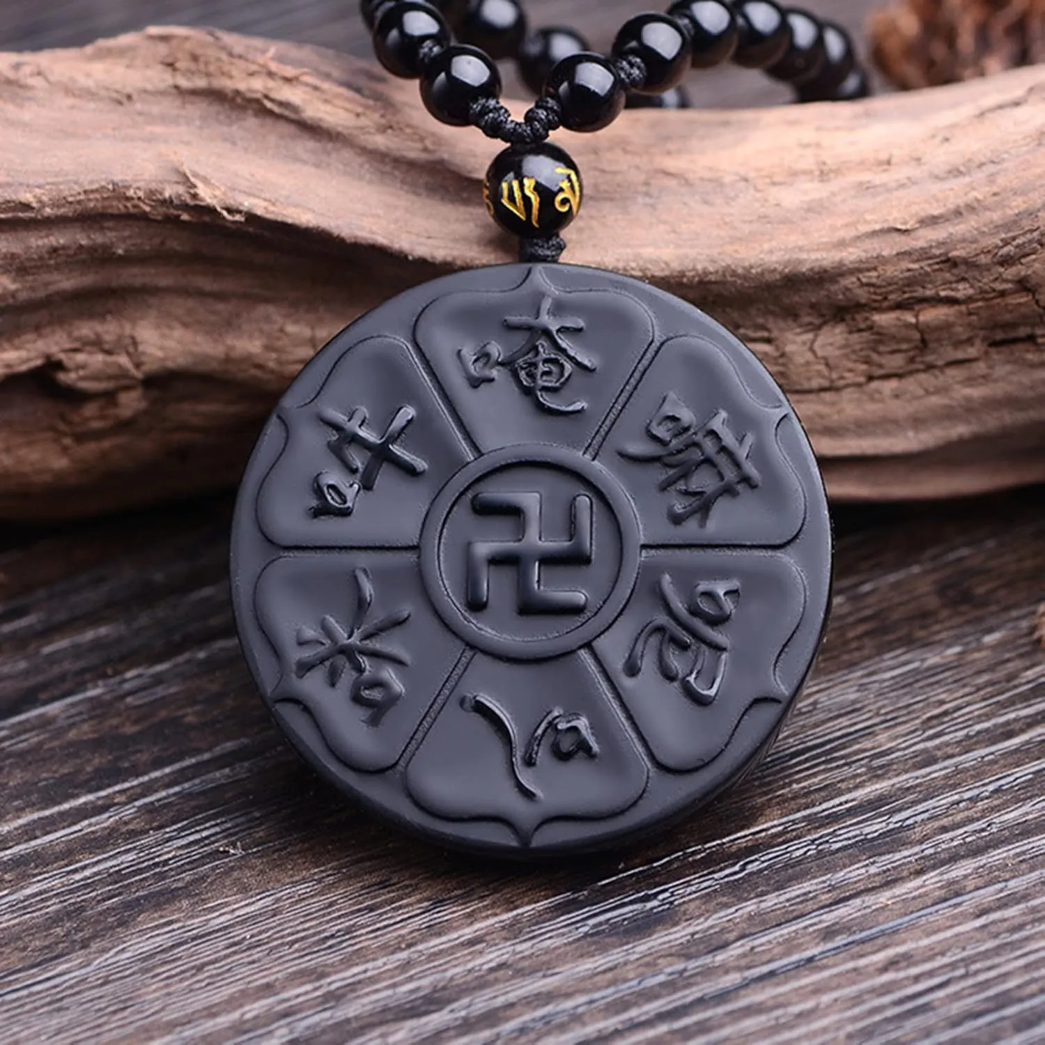 Black Obsidian Necklace Protection Pendant with Extended Bead Chain Healing Crystal Stone Amulet Necklace for Men Women