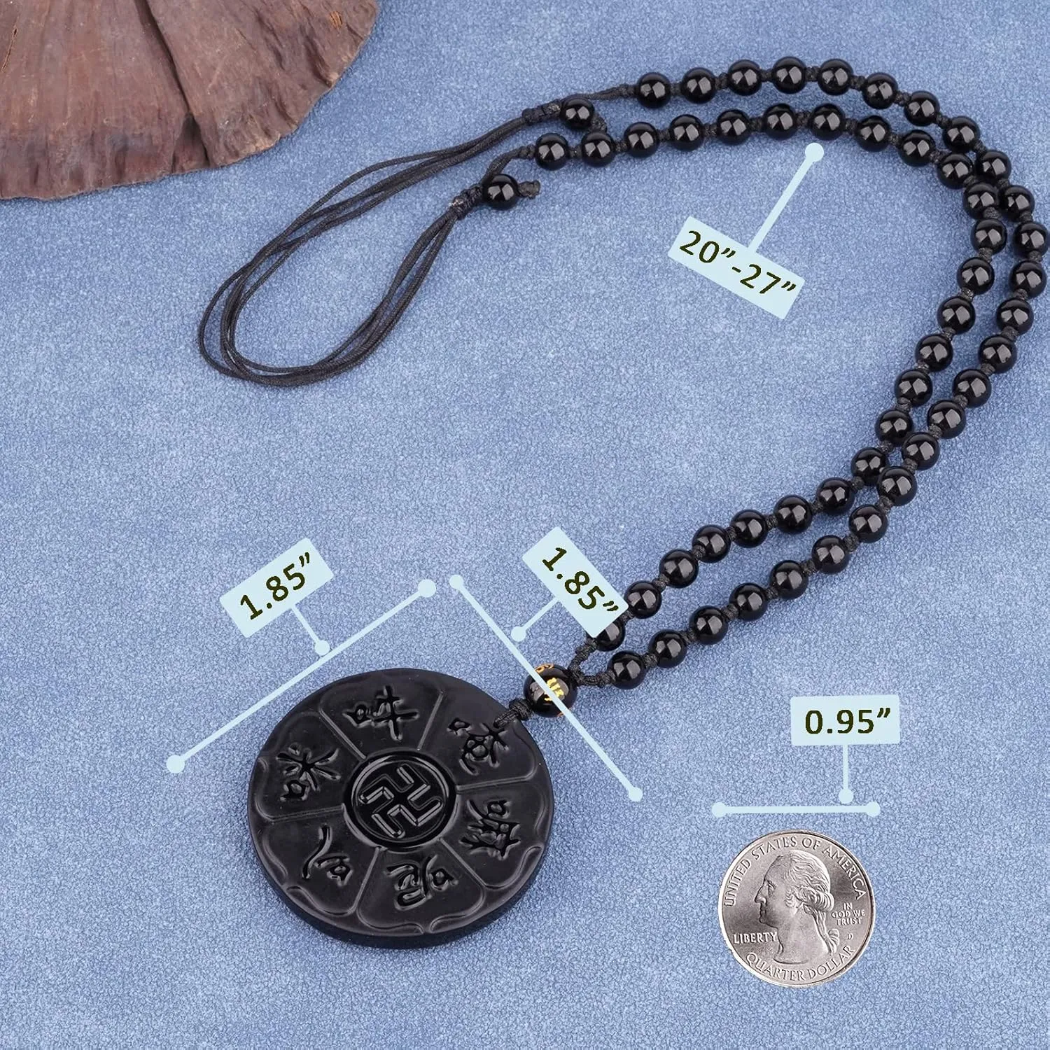 Black Obsidian Necklace Protection Pendant with Extended Bead Chain Healing Crystal Stone Amulet Necklace for Men Women