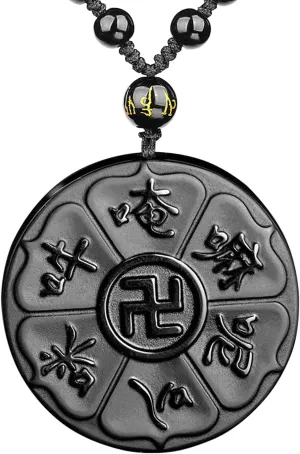 Black Obsidian Necklace Protection Pendant with Extended Bead Chain Healing Crystal Stone Amulet Necklace for Men Women