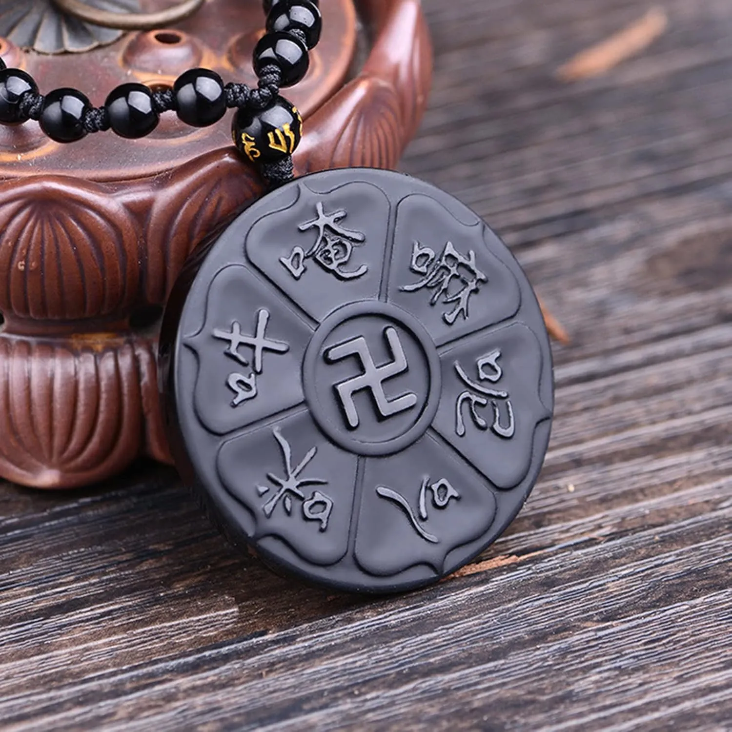 Black Obsidian Necklace Protection Pendant with Extended Bead Chain Healing Crystal Stone Amulet Necklace for Men Women