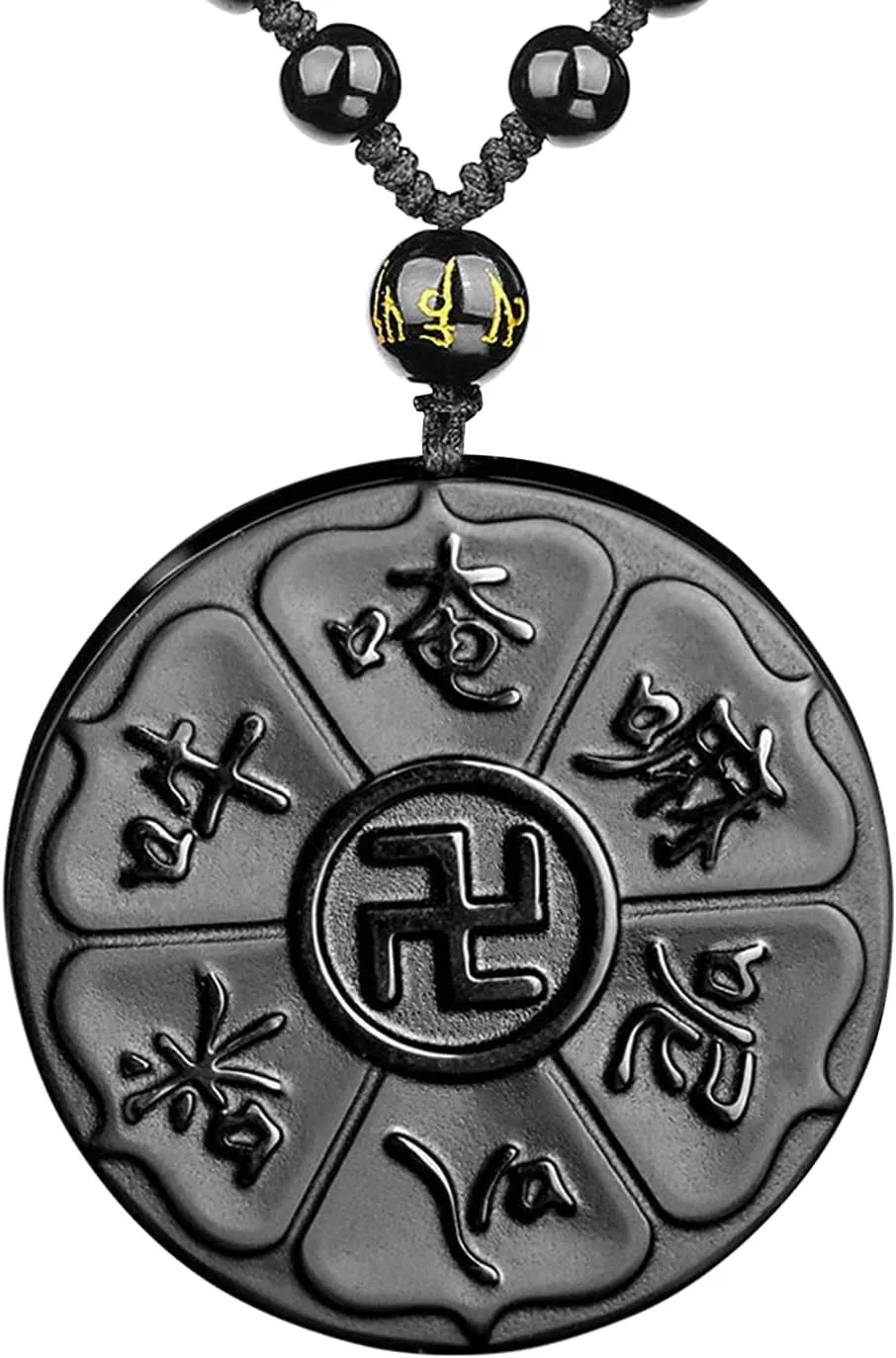 Black Obsidian Necklace Protection Pendant with Extended Bead Chain Healing Crystal Stone Amulet Necklace for Men Women