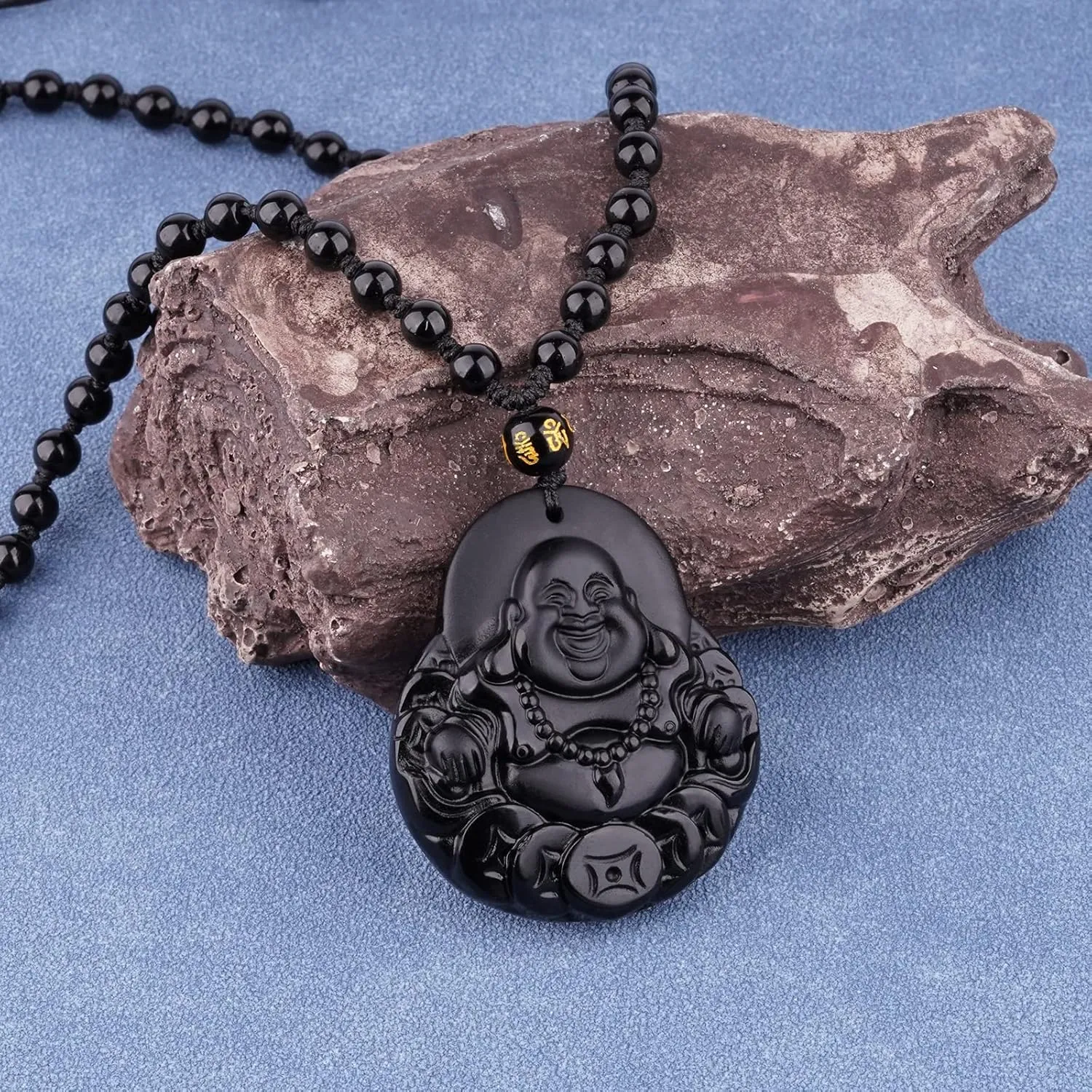Black Obsidian Necklace Talisman Amulet Protection Pendant with Adjustable Bead Chain Healing Crystal Stone Necklaces for Men Women