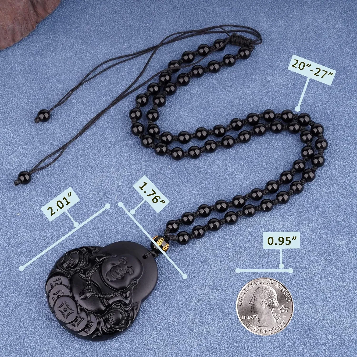 Black Obsidian Necklace Talisman Amulet Protection Pendant with Adjustable Bead Chain Healing Crystal Stone Necklaces for Men Women