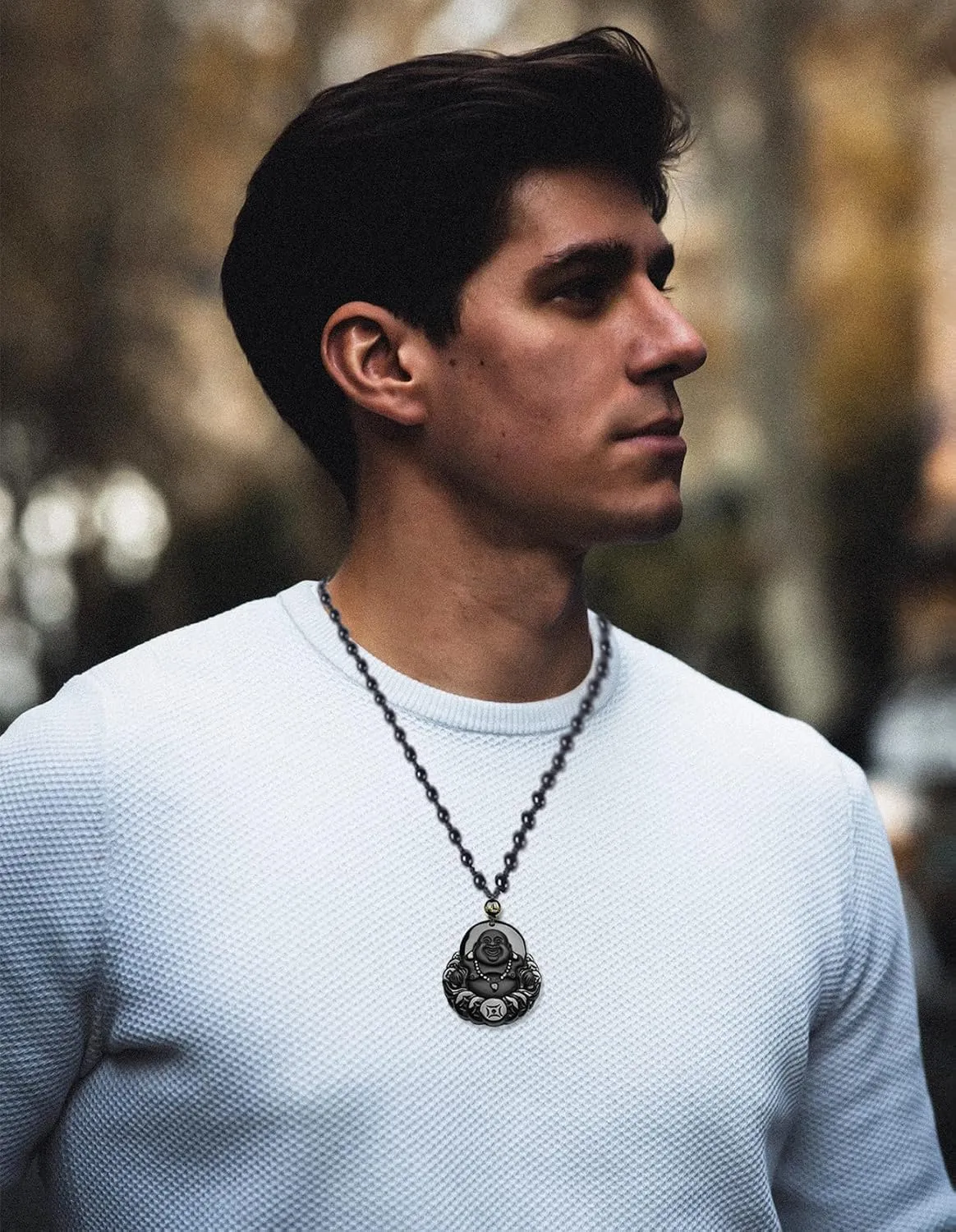 Black Obsidian Necklace Talisman Amulet Protection Pendant with Adjustable Bead Chain Healing Crystal Stone Necklaces for Men Women