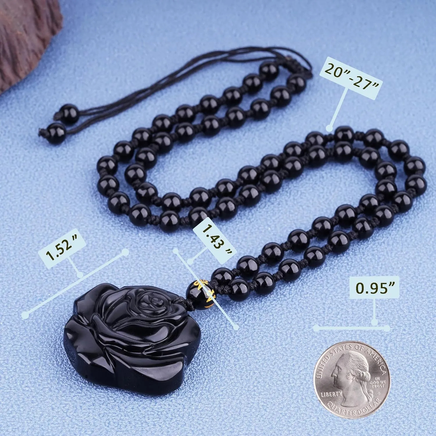 Black Obsidian Necklace Talisman Amulet Protection Pendant with Adjustable Bead Chain Healing Crystal Stone Necklaces for Men Women