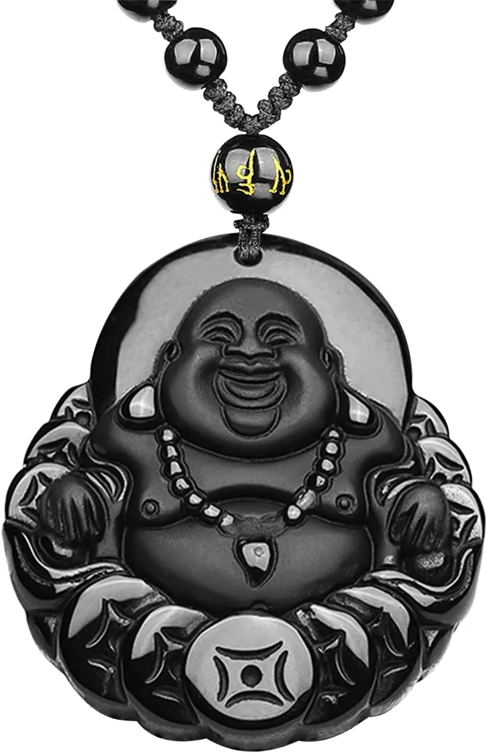 Black Obsidian Necklace Talisman Amulet Protection Pendant with Adjustable Bead Chain Healing Crystal Stone Necklaces for Men Women